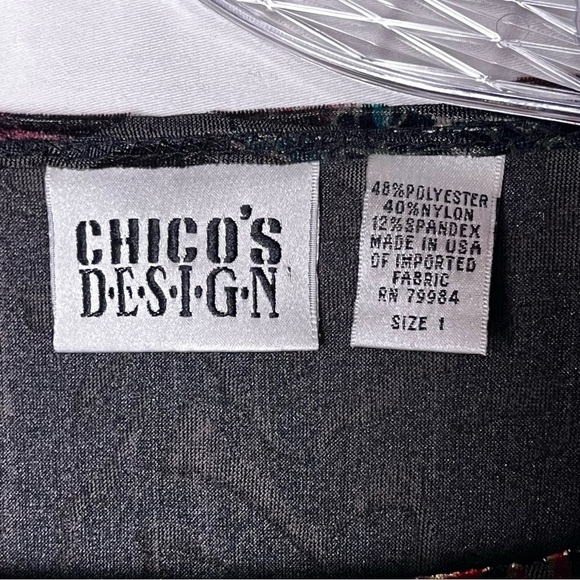 Chico’s Design | Multicolor Velvet Floral Burnout Long Sleeve Top, Sz 1 (Medium) - Picture 6 of 6